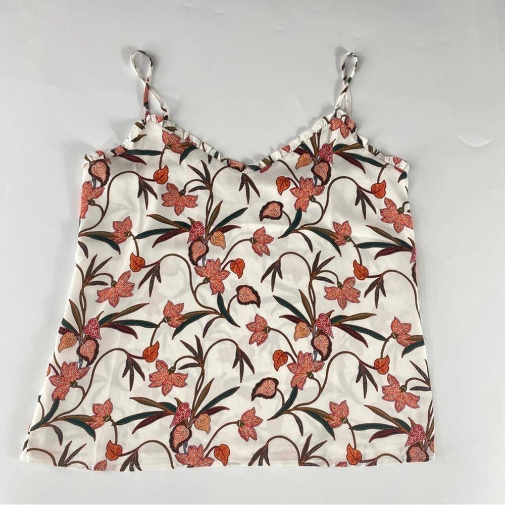 Loft Womens Tank Top White Floral V Neck Spaghetti Strap S New